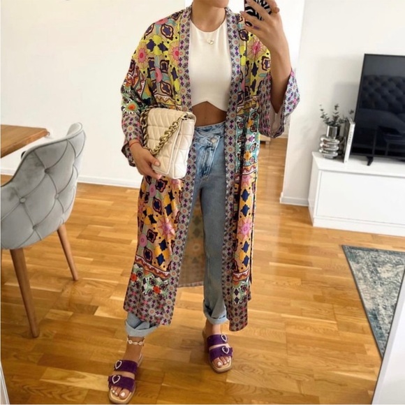 ZARA PRINTED BELTED KIMONO - Picture 5 of 11